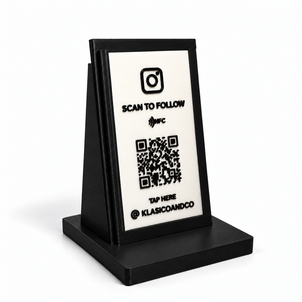 Portrait Custom QR + NFC Display Stand